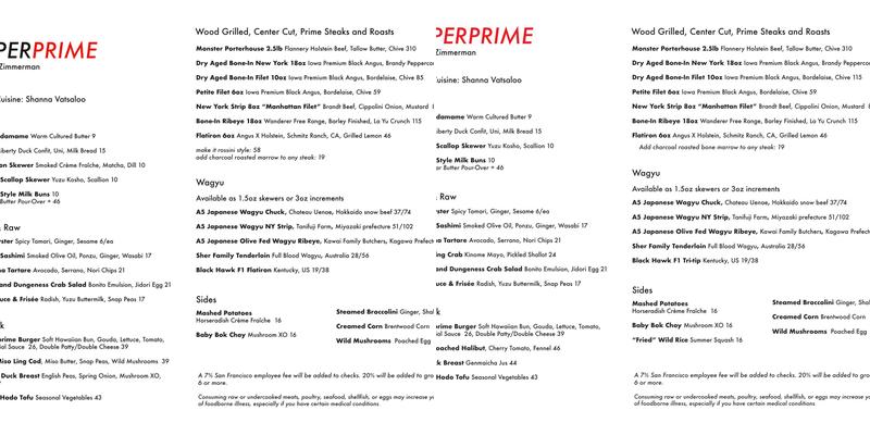 Superprime Steakhouse Menu