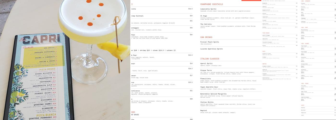 Bar Capri Menu
