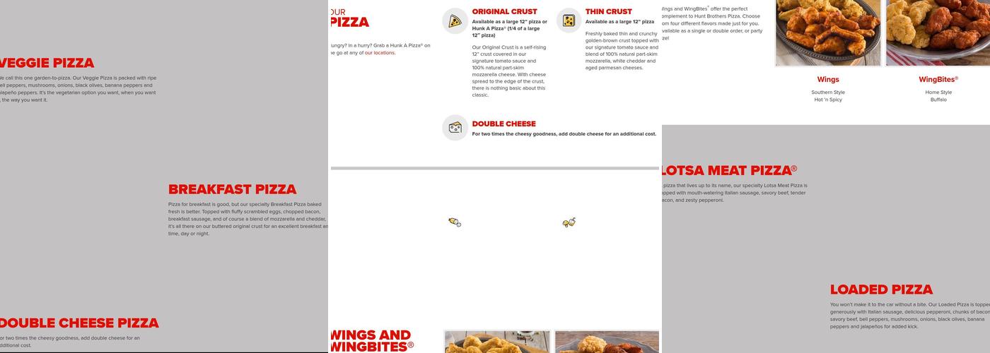 Hunt Brothers Pizza Menu