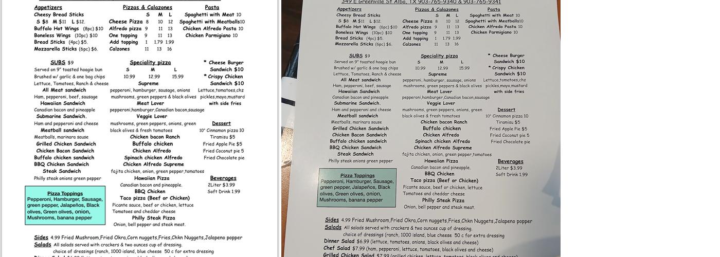 Alba-Golden Pizza Cafe Menu