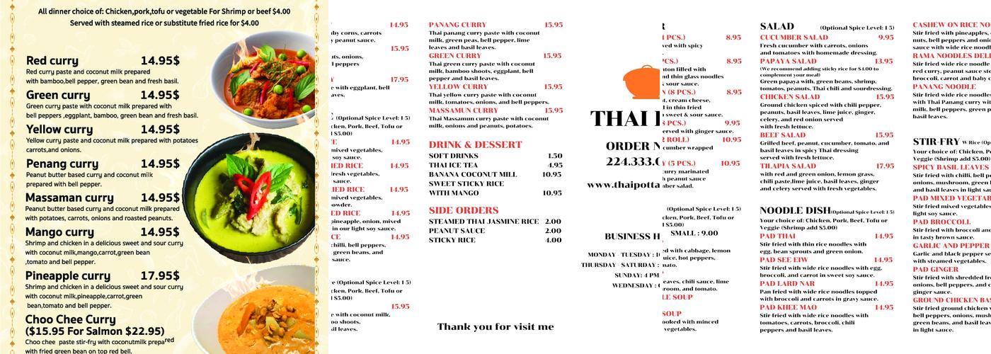Thai Pot Menu