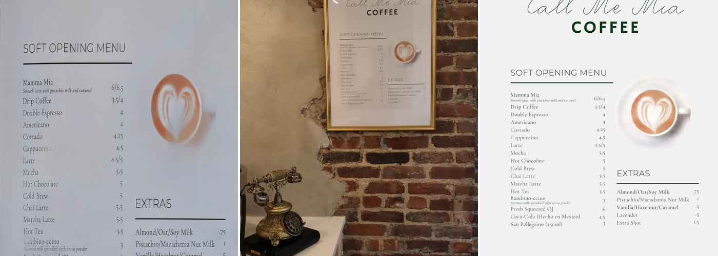 Call Me Mia Menu