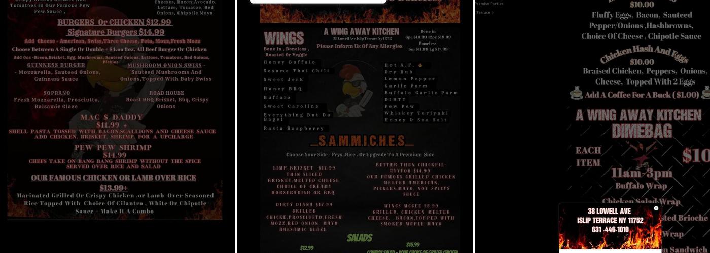 A Wing Away Kitchen Menu