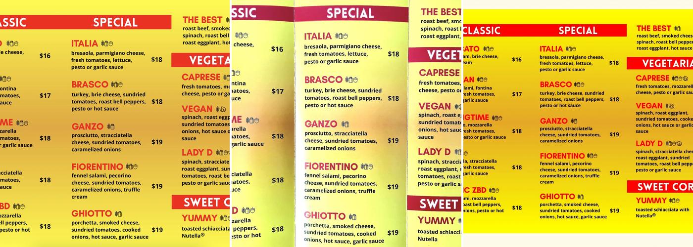 Pino's Sandwiches Menu