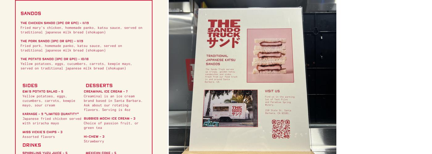 The Sando Truck Menu