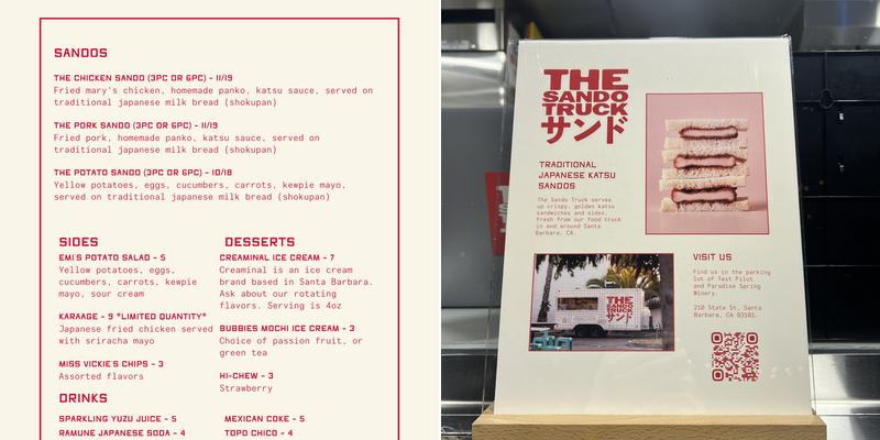 The Sando Truck Menu