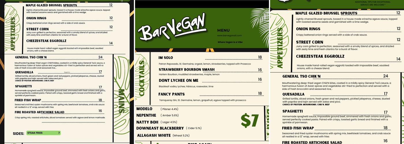 Bar V 2.0 formally Bar Vegan Menu