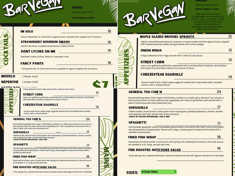 Bar V 2.0 formally Bar Vegan Menu