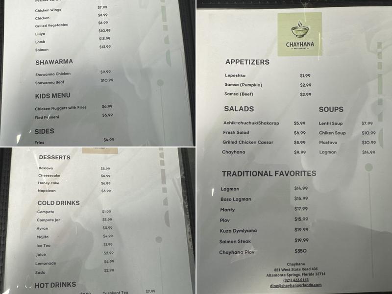 CHAYHANA Menu