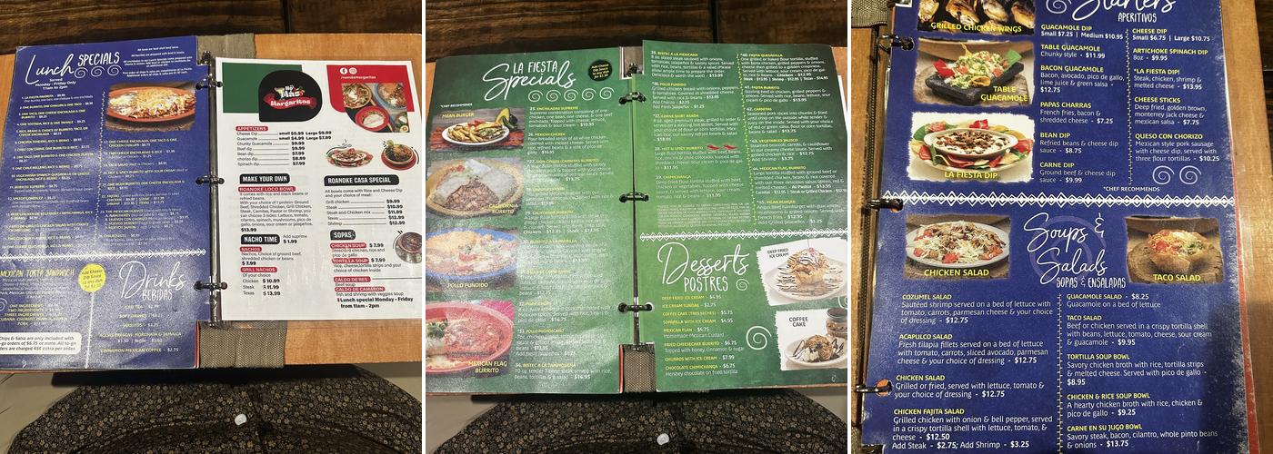 No Mas Margarita Menu