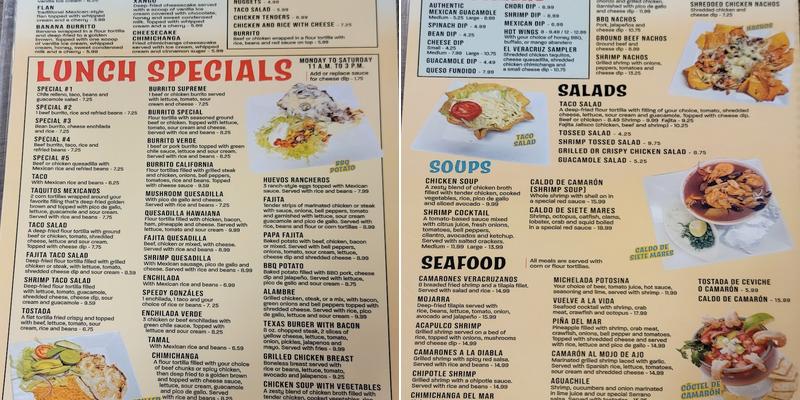 El veracruz Amory Menu