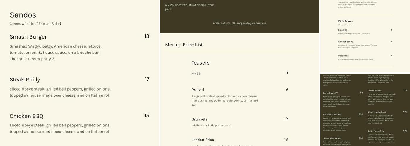 Thirsty Barrel Brewing Menu