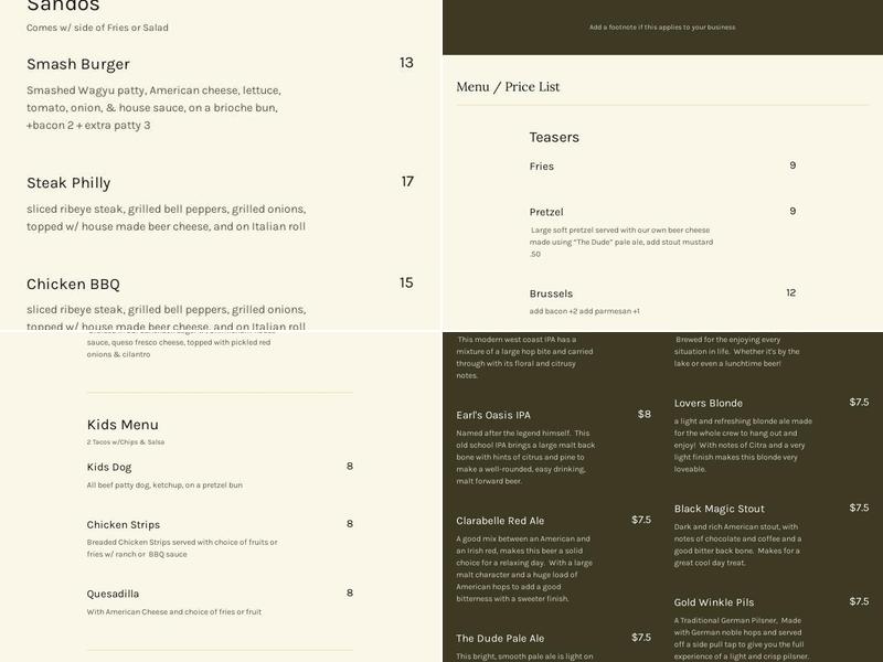 Thirsty Barrel Brewing Menu