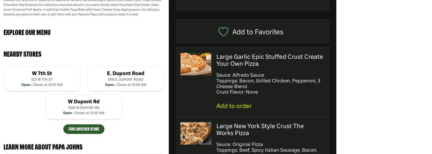 Papa Johns Pizza Menu