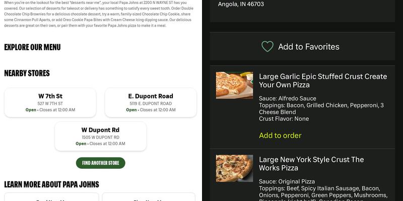Papa Johns Pizza Menu