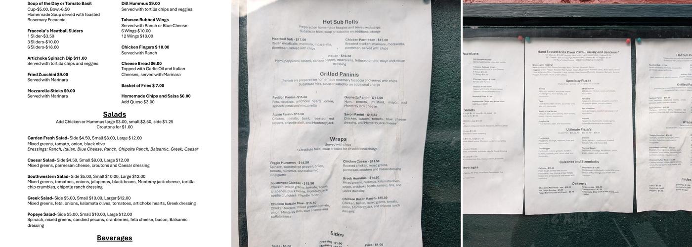 Sasha's at the Alpine Menu