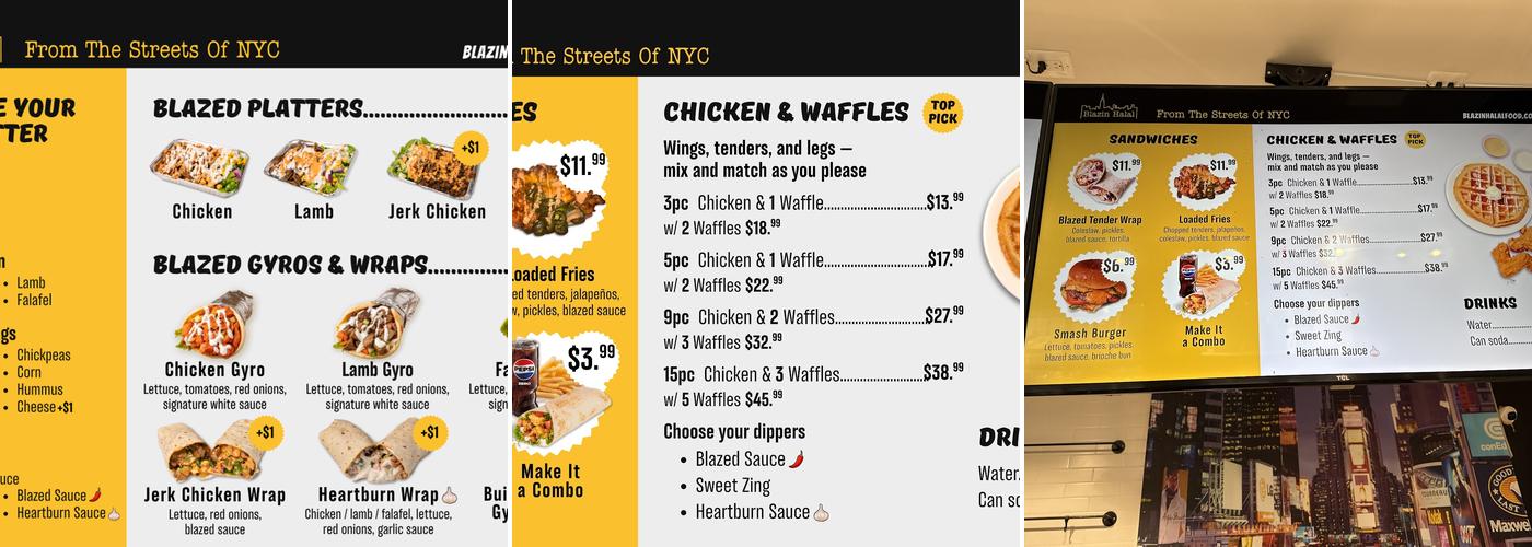 Blazin Halal From The Streets of NYC Menu