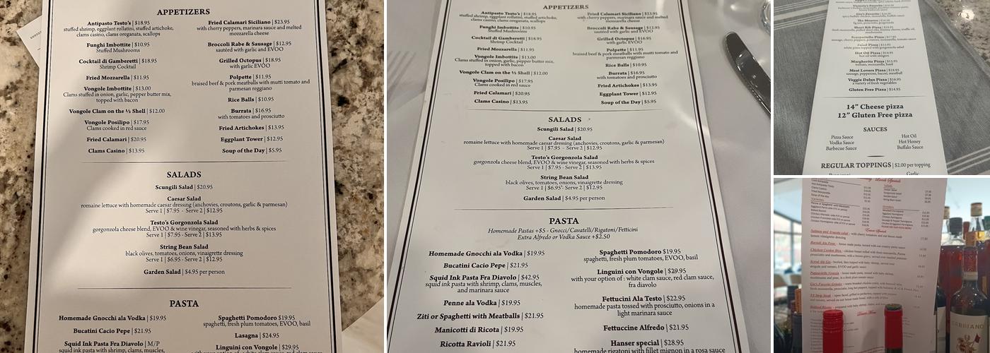 Testo's Restaurant & Banquets Menu