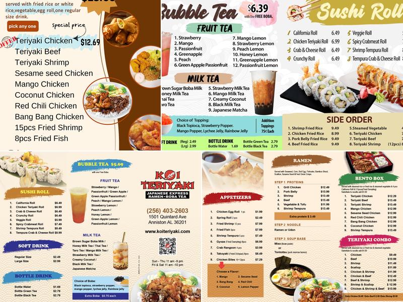 Koi Teriyaki Menu