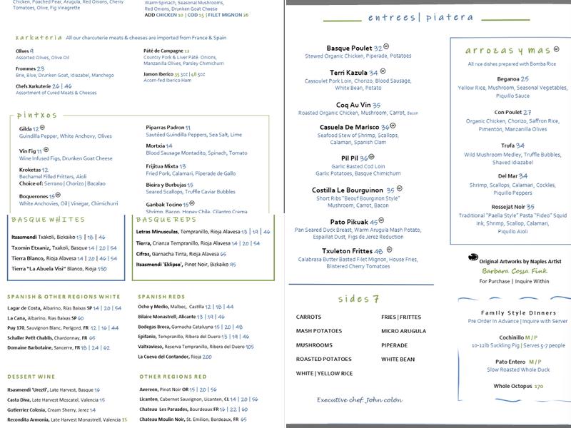 El Basque Menu