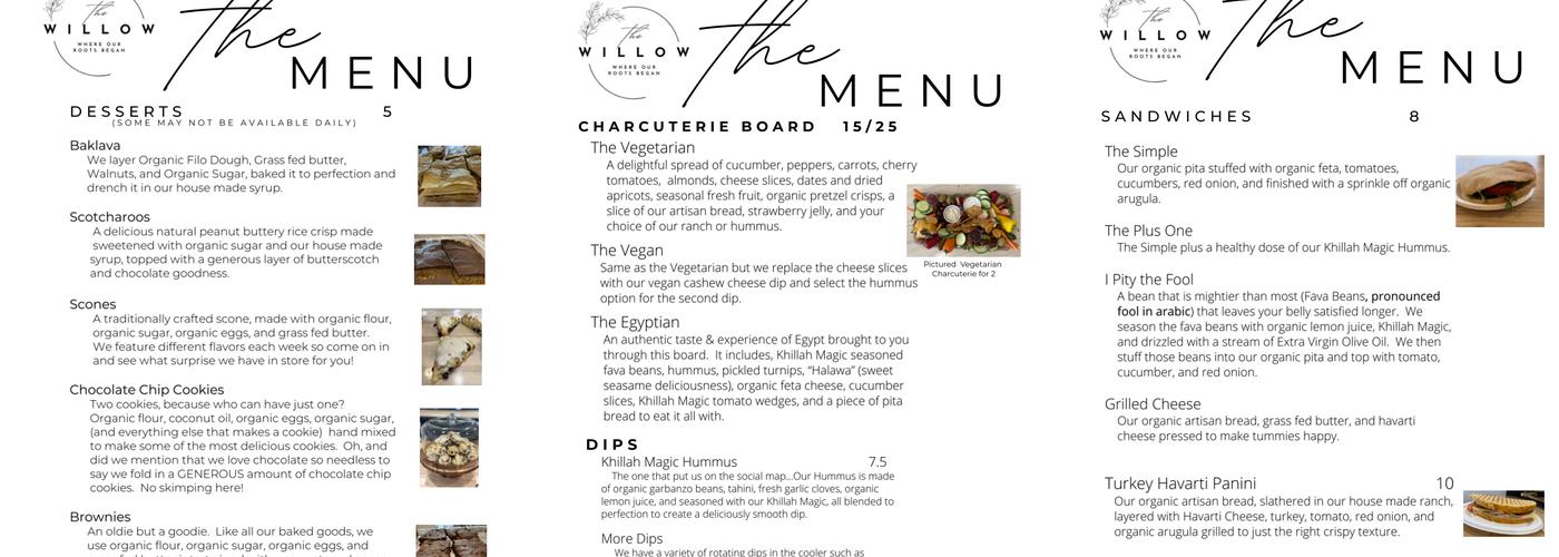 The Willow Where Our Roots Began Menu
