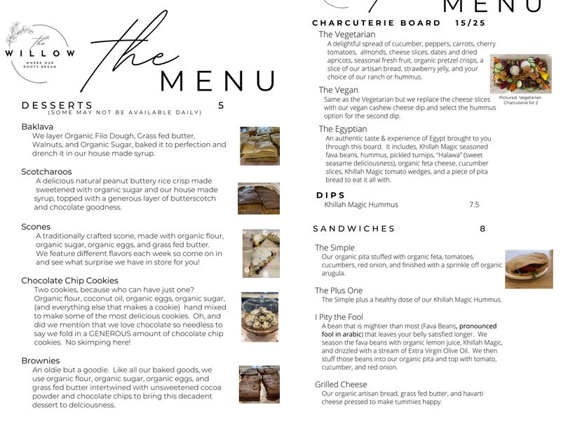 The Willow Where Our Roots Began Menu