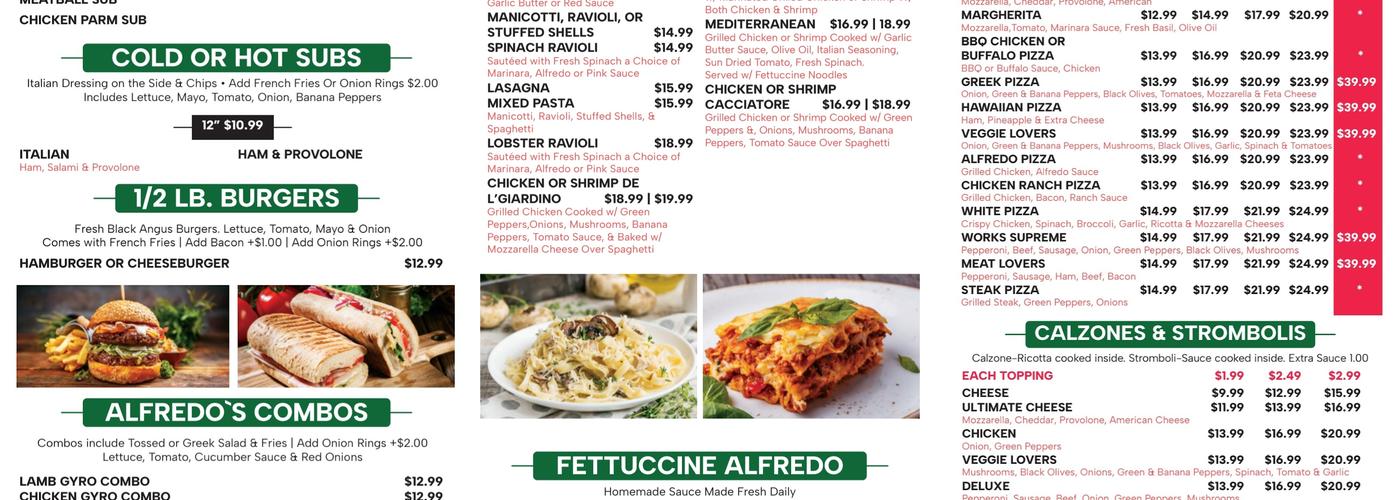 Alfredos of Clarksburg Menu