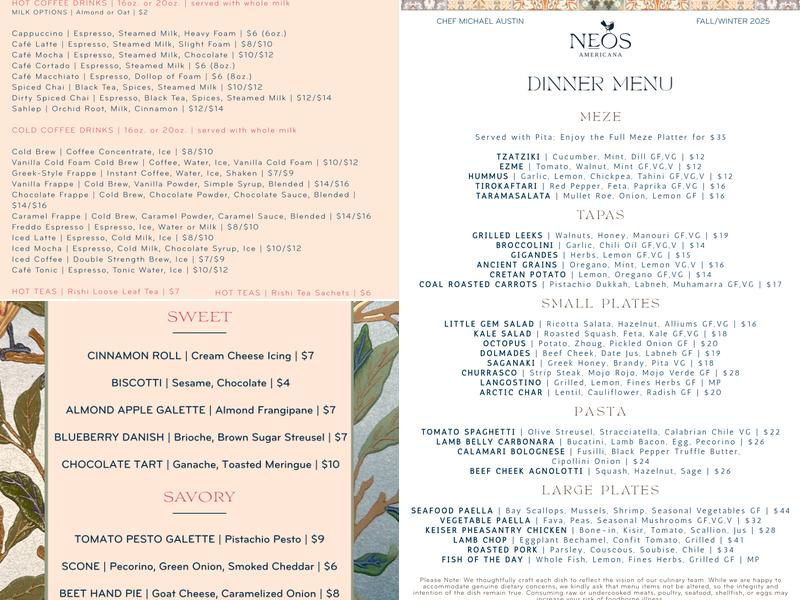 Neos Americana & Cafe Neos Menu
