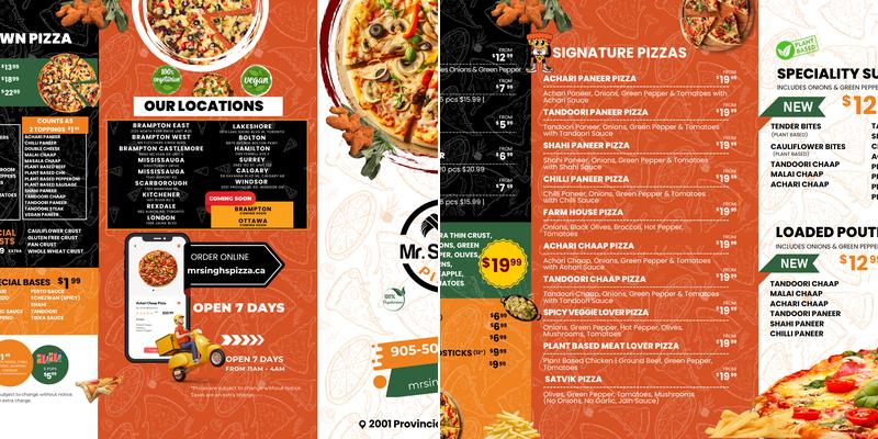 Mr. Singh's Pizza Cambridge Menu