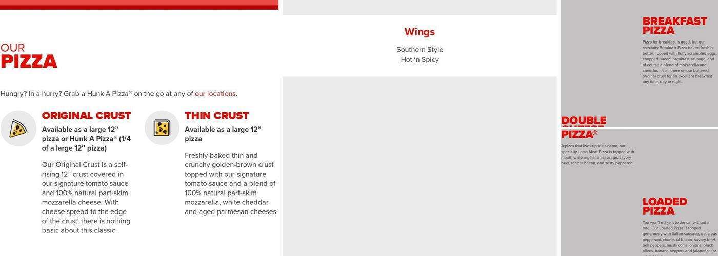 Hunt Brothers Pizza Menu