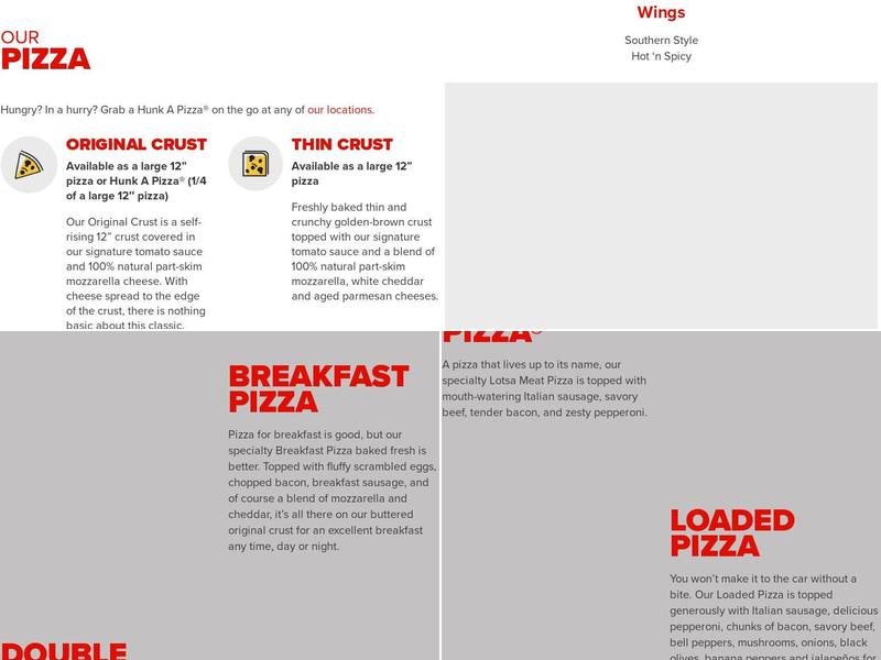 Hunt Brothers Pizza Menu