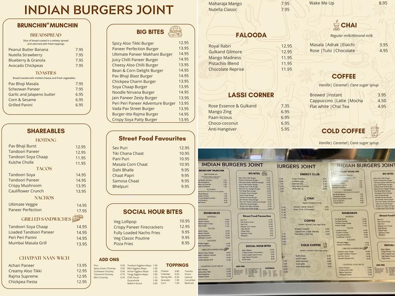 Indian Burgers Joint Kingsway Menu