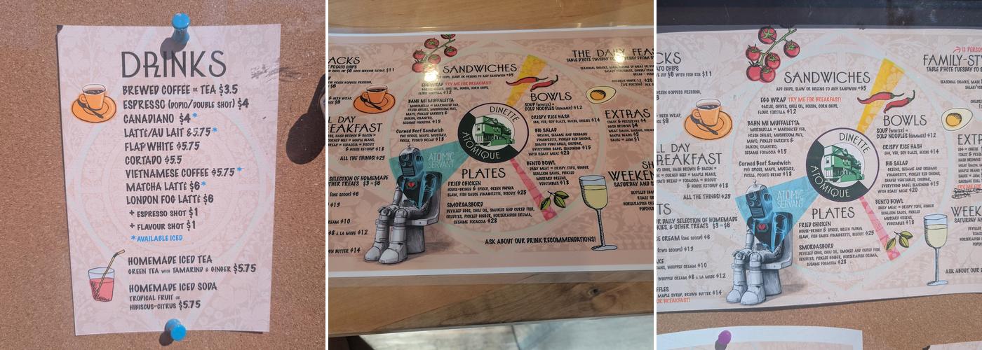 Dinette Atomique Menu