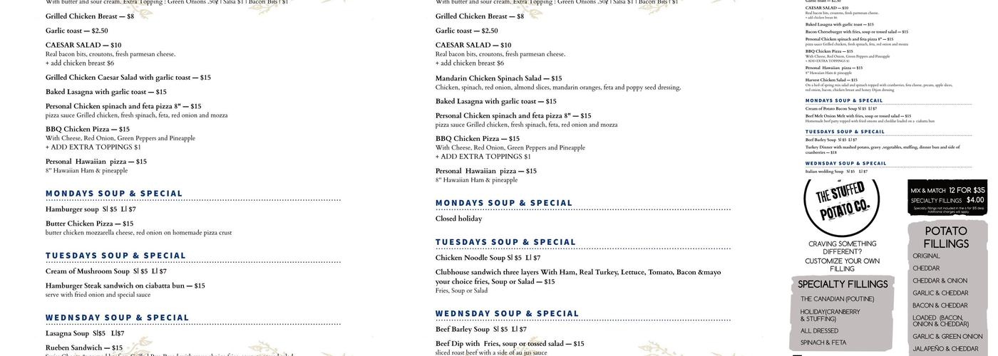 The Stuffed Potato Co. Menu
