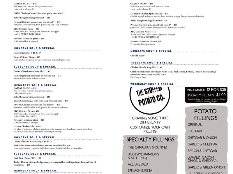 The Stuffed Potato Co. Menu