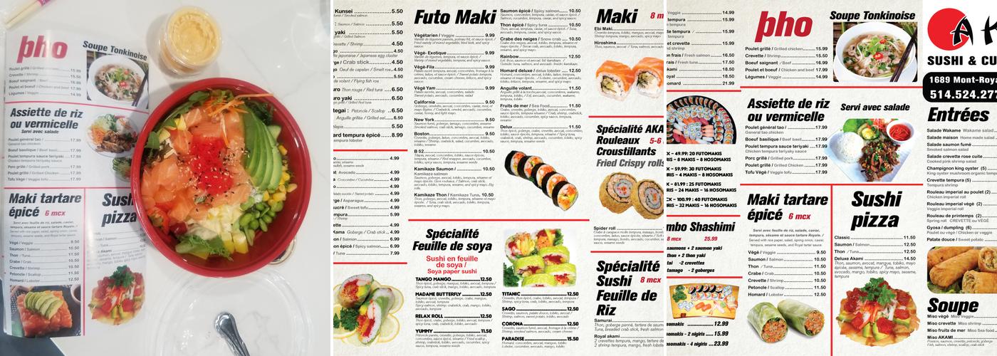 Akami sushi Menu