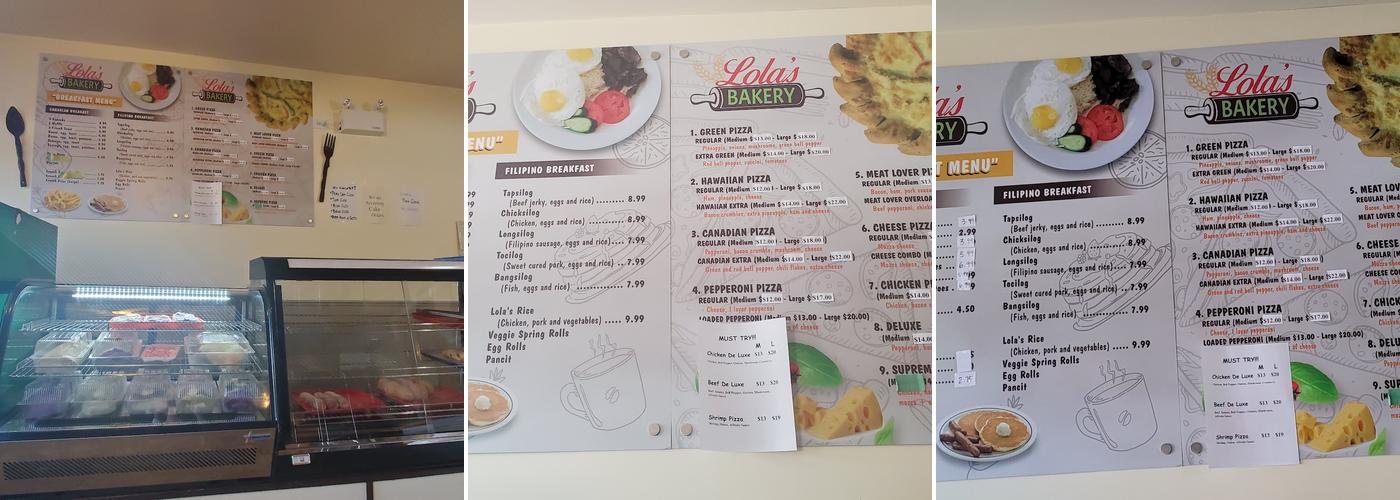 Lola’s Bakery Menu