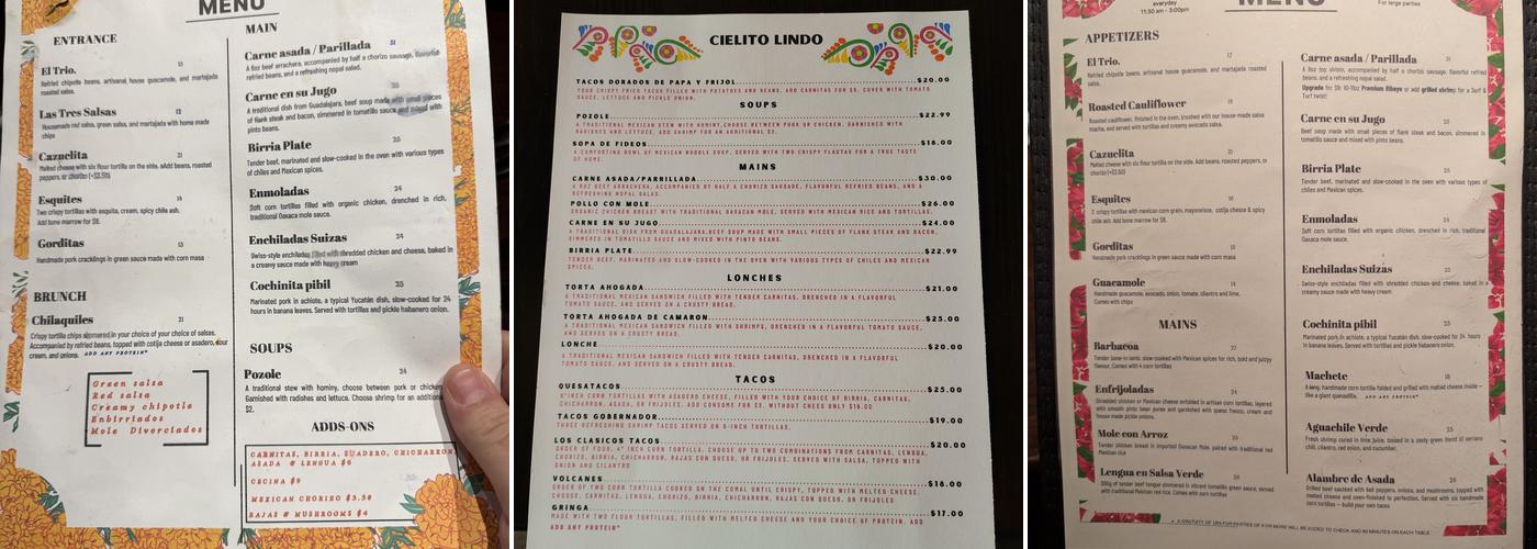 Cielito Lindo Menu