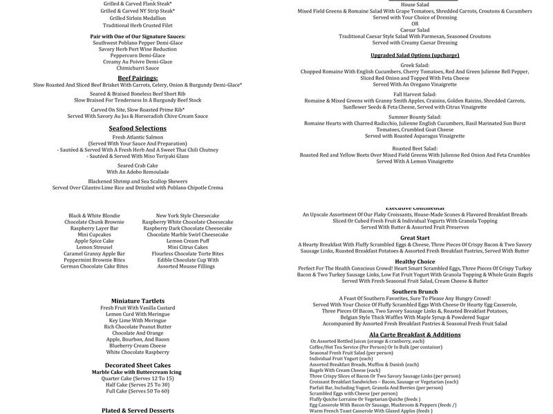Chef's Choice Catering Menu
