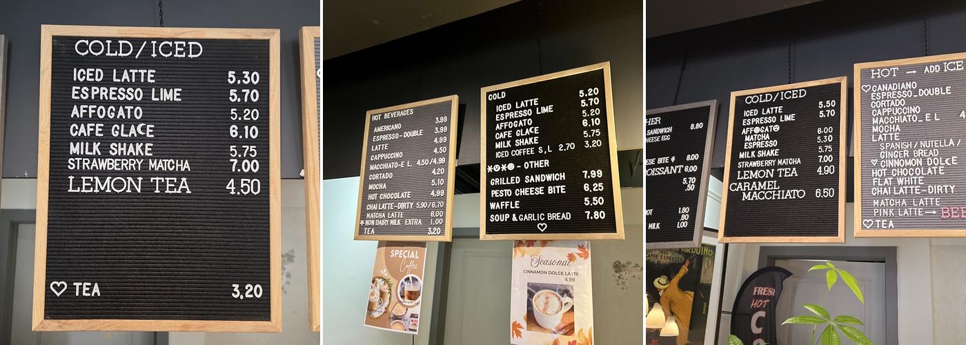 Oak cafe gallery Menu