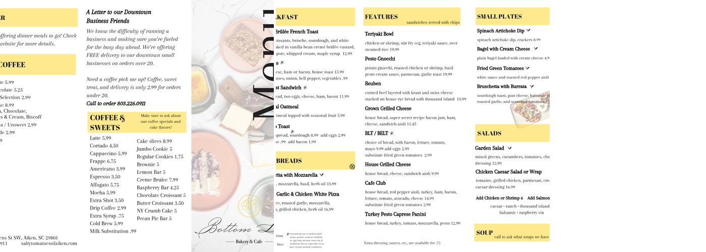 Bottom Line Bakery Aiken Menu