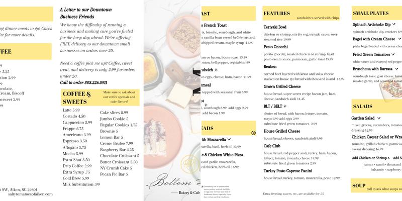 Bottom Line Bakery Aiken Menu