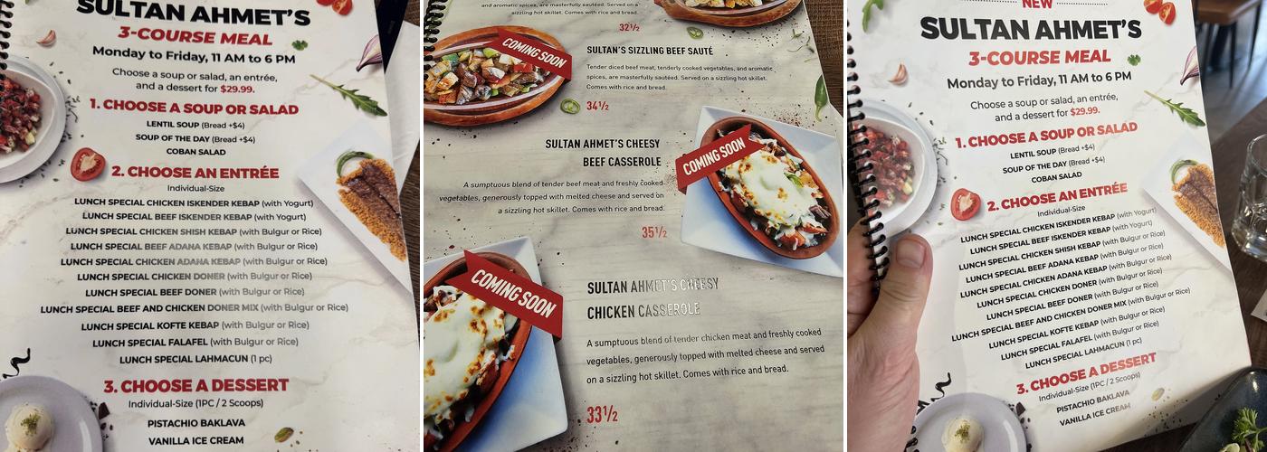 Sultan Ahmet Turkish Cuisine Ottawa Menu