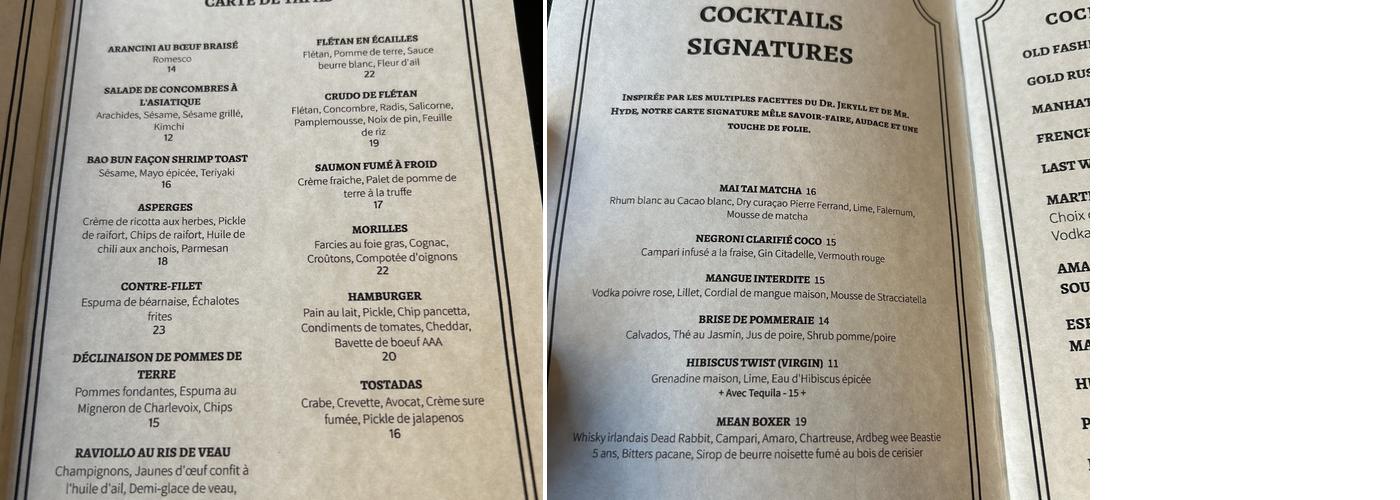 Jekyll & Hyde Bar à tapas Menu