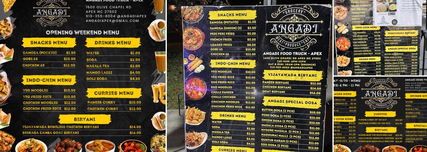 Angadi Food Truck - Apex Menu