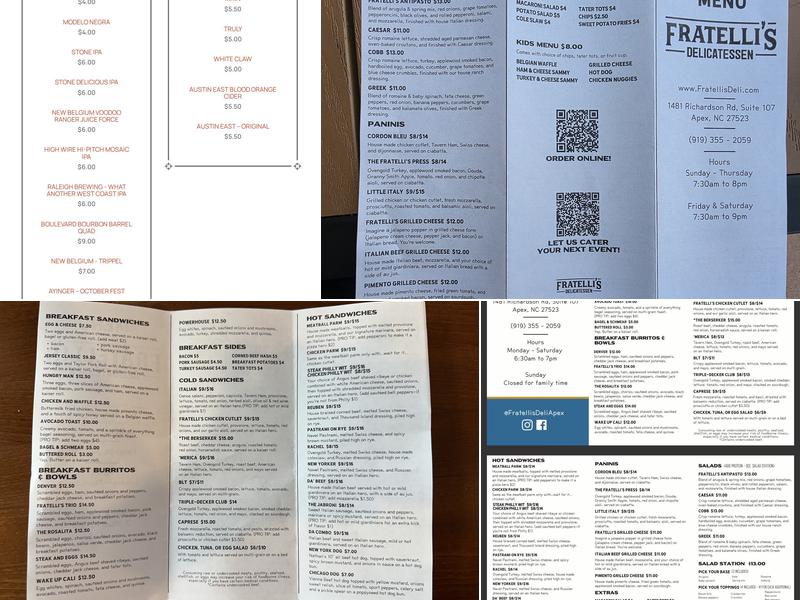 Fratelli's Delicatessen Menu