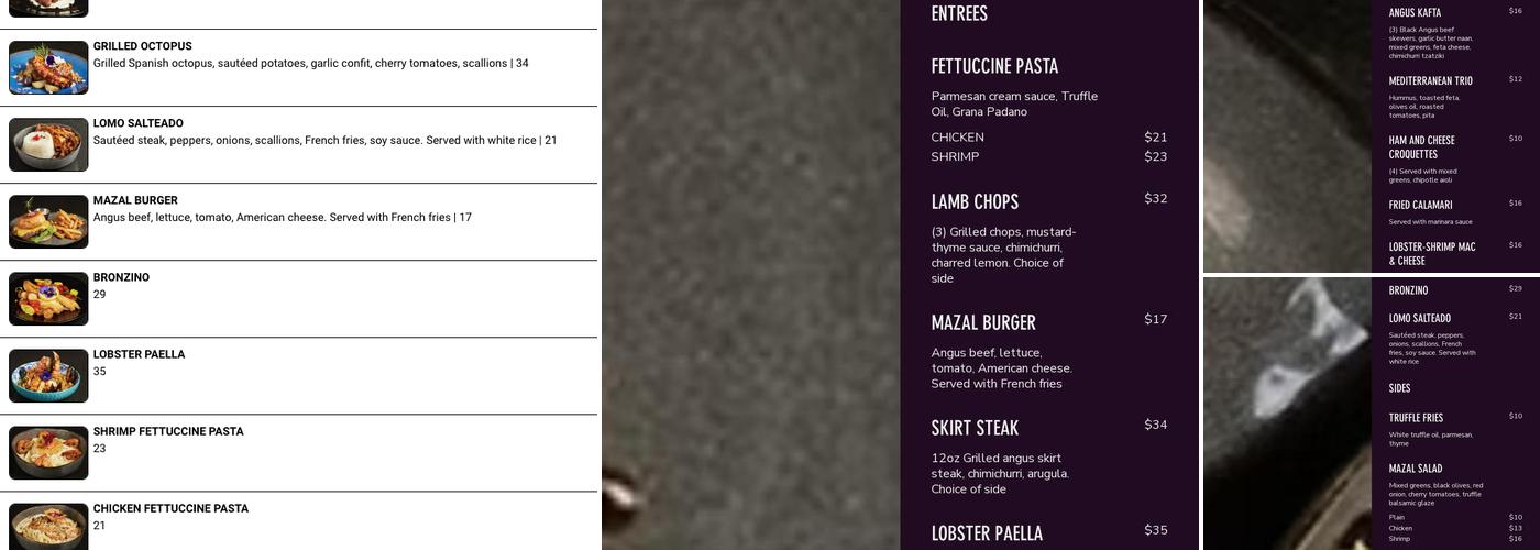 MAZAL Latin Fusion Menu