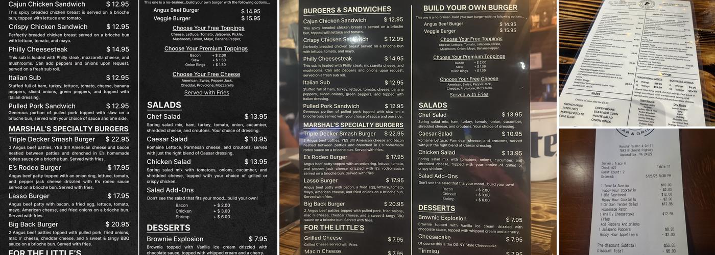 Marshal’s Bar & Grill Menu