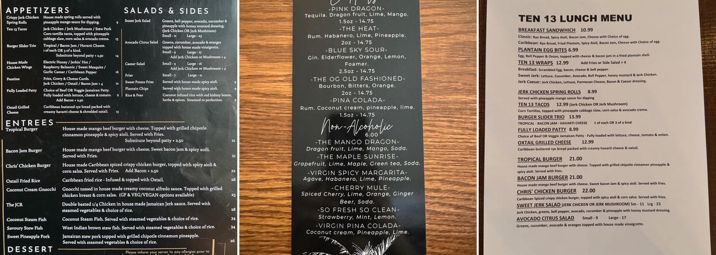 Ten 13 Caribbean Inspired cuisine Menu