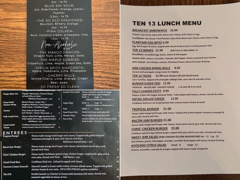 Ten 13 Caribbean Inspired cuisine Menu